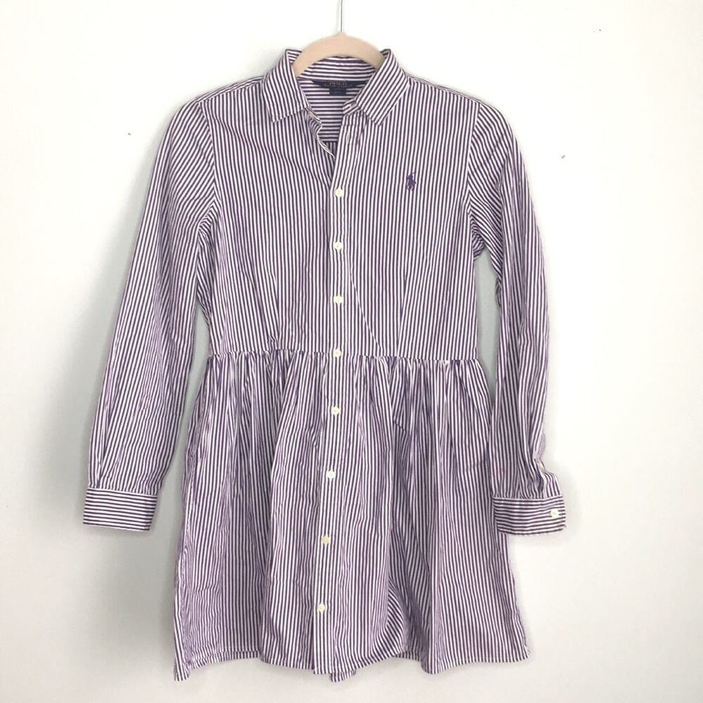 Polo Ralph Lauren preppy striped button down fit & flare shirt dress sz 14